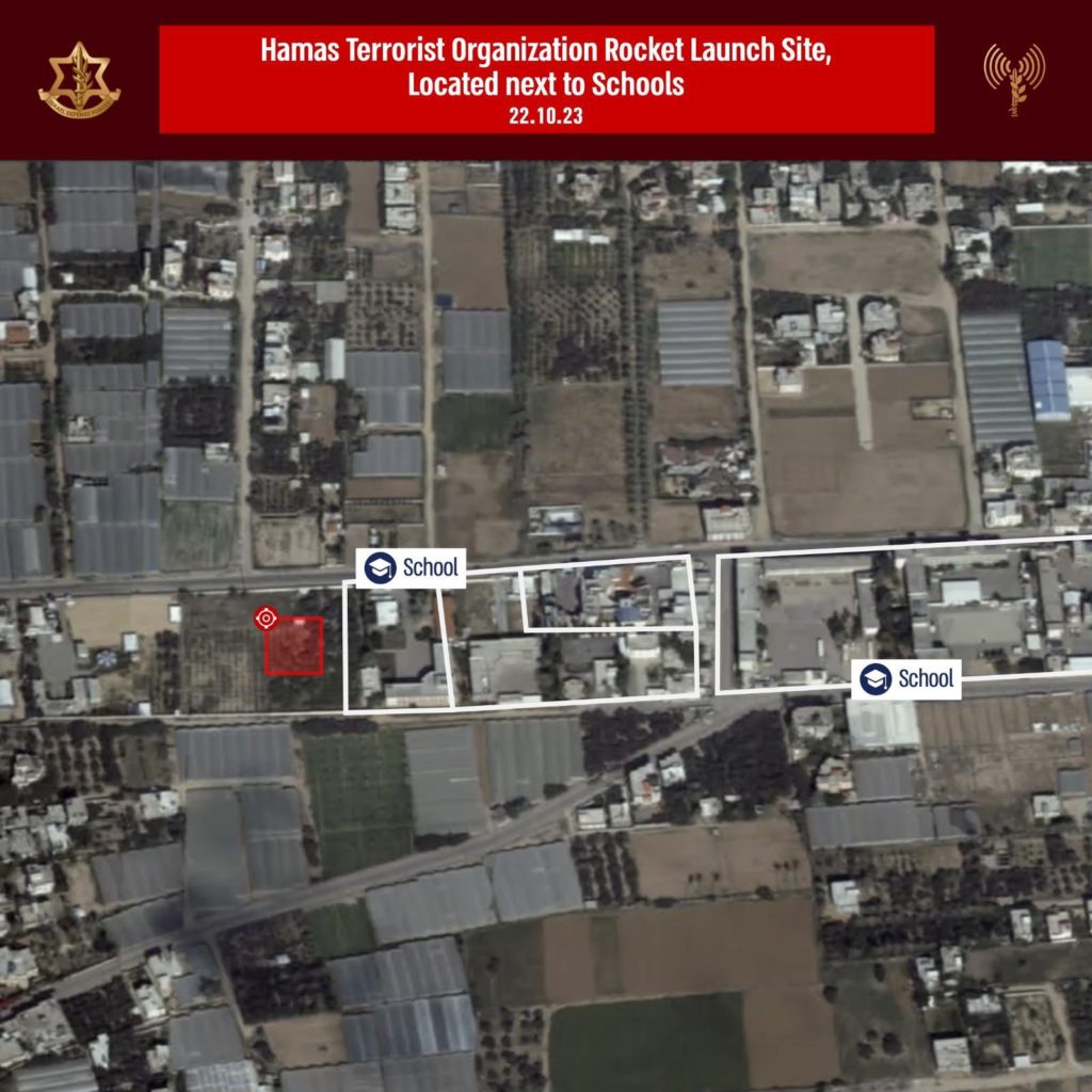 místa odpalování raket na Izrael u civilních objektů, Hamás, Gaza